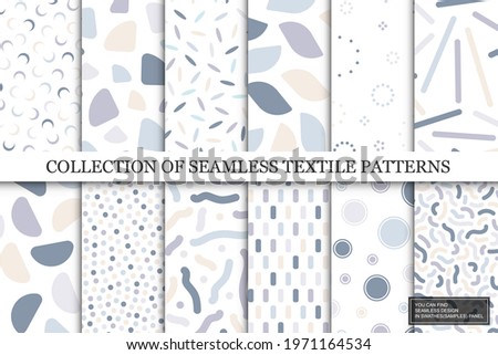 
Collection of vector seamless colorful patterns. Trendy delicate textile design. Simple unusual prints. You can find repeatable backgrounds in swatches panel. 