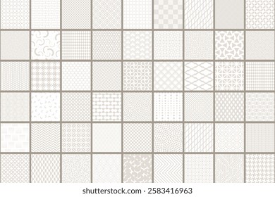 Collection of vector seamless geometric ornament patterns. Neutral repeatable backgrounds. Endless soft beige prints, textile textures