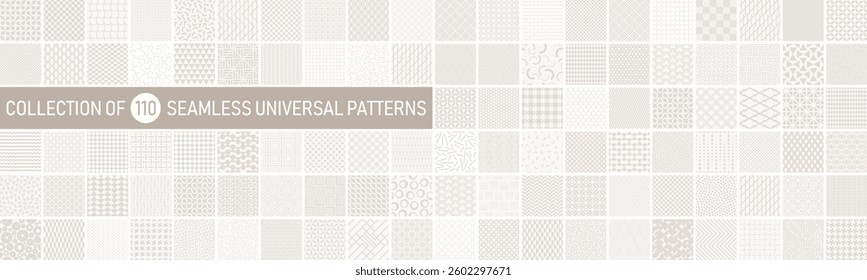 Collection of vector seamless geometric ornament patterns in different styles. Beige repeatable unusual backgrounds. Endless soft prints, textile textures