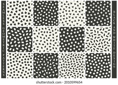 Collection of vector seamless geometric patterns - mosaic monochrome design. Modern stylish textures. Repeating abstract minimalistic backgrounds. 