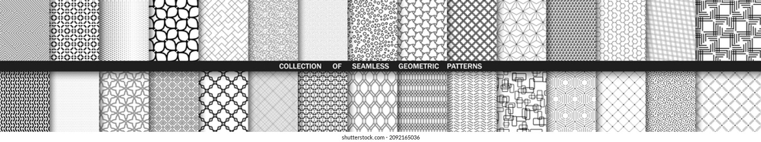 Colección de patrones geométricos sin fisuras vectoriales para sus fondos. Ornamento geométrico abstracto. Ornamentos modernos con elementos en blanco y negro