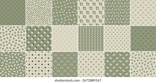 Collection of vector seamless geometric patterns. Unusual stylish textile minimalistic prints. Simple endless trendy monochrome backgrounds