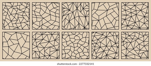 Colección de patrones poligonales geométricos sin fisuras vectoriales. Fondo ornamental abstracto beige. Impresiones monocromáticas de mosaico