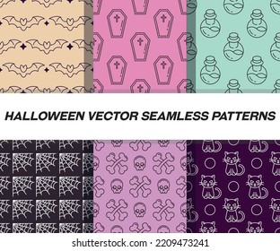 Collection of vector seamless Halloween patterns for web sites, wrappers, textile etc