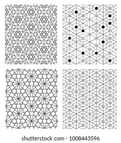 Collection of Vector seamless patterns. Modern stylish texture with monochrome trellis. Repeating geometric background with triangles and hexagons. Simple graphic design. Trendy sacred geometry.
