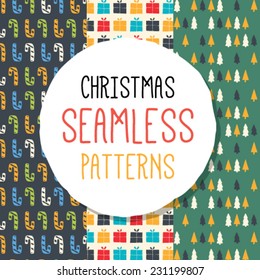Collection of vector seamless patterns. Ready for use endless thematic textures. Pack of three.