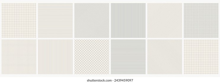 Collection of vector seamless striped paper textures. Geometric repeatable simple grid patterns. Monochrome prints with lines. Unusual minimalistic backgrounds
