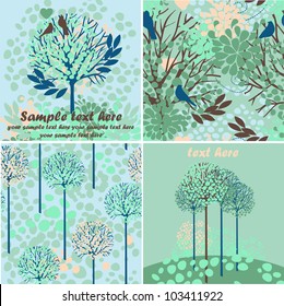 collection of vector seamless textures and cards, trees and natural motifs