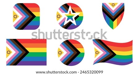 collection vector set. Intersex Progress Pride flag. New LGBTQ Pride Flag. New  Updated Intersex Inclusive Progress Pride Flag. Banner Flag for LGBT, LGBTQ or LGBTQIA plus Pride.