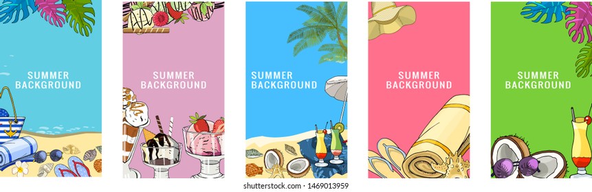 Collection Vector set of social media stories design templates, backgrounds with copy space for text - summer landscape - background for banner, greeting card, poster and advertising- vacation concept