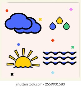collection of vector shapes of clouds, water, sun, rain