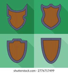 Collection of vector shields with purple borders and shadows