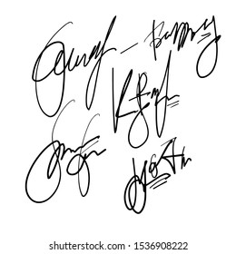 Collection of vector signatures fictitious Autograph. Signature for convention. Signature document 