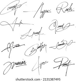 Collection of vector signatures fictitious Autograph. Signature for convention.