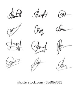 Collection of vector signatures fictitious Autograph