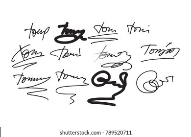 Collection of vector signatures fictitious Autograph. Signature for convention. Signature document