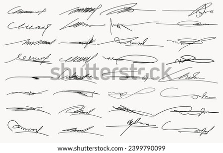 Collection of vector signatures fictitious Autograph. Signature for convention, Hand written signature. Vector illustration set of hand drawn signatur