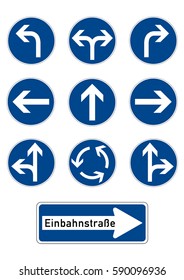 Collection of vector signs. The prescribed direction of movement. Germany.