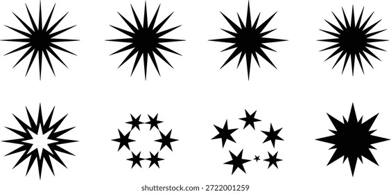 A collection of vector silhouette burst explosion icons in various designs, ideal for dynamic visual effects and decorative elements