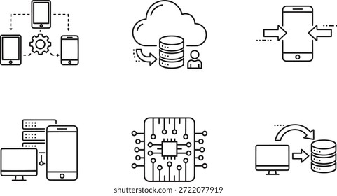 Una colección de diseños de siluetas de Vector que representan conceptos de computación en la nube y almacenamiento de datos