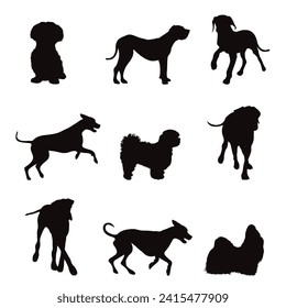 Colección de silueta vectorial de diferentes razas sobre fondo blanco. Símbolo de mascota y perro.