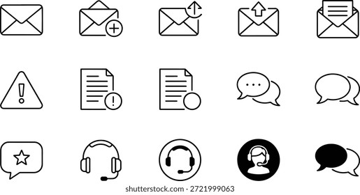 A collection of vector silhouette icons for communication, messaging, and design, featuring various symbols and shapes