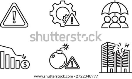 A collection of vector silhouette icons depicting business risk management and finance concepts