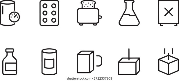 Uma coleção de ícones de silhueta vetorial com equipamento de laboratório e recipientes para uso de design
