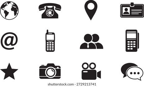 A collection of vector silhouette icons representing various communication and media concepts