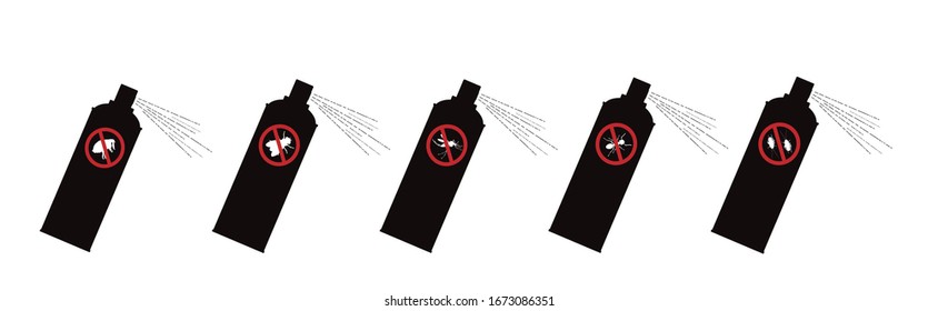 Colección de silueta vectorial de pulverización de insectos sobre fondo blanco. Símbolo de molesto control de pulgas y plagas.