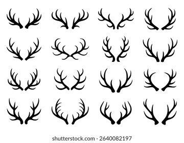 Collection of vector silhouettes of antlers and deer horns
