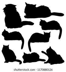 Collection of vector silhouettes of cats sitting in different poses