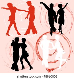 Collection of vector silhouettes dancing people