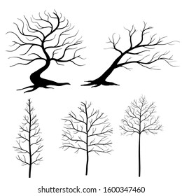 Collection of vector silhouettes of dead trees by hand-illustration