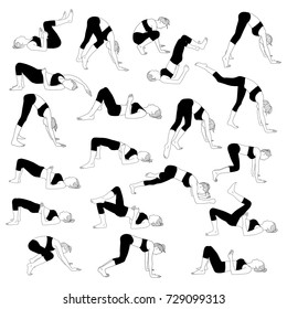 Collection of vector silhouettes of a slim girl engaged in sports. Excellent exercises for hips and buttocks.
