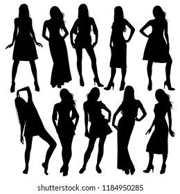 Collection Vector Silhouettes Slim Girls Dresses Stock Vector (Royalty ...