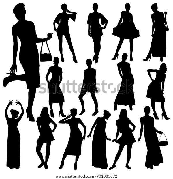 Collection Vector Silhouettes Slim Young Women Stock Vector (Royalty ...