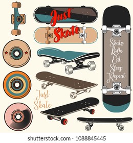 Collection of vector skateboards in vintage style