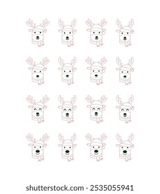 Collection of vector sketches of cute deer head line stickers