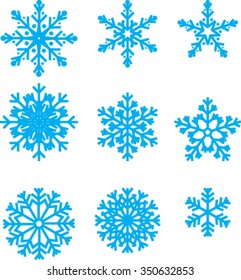 collection of vector snowflakes, blue snowflakes,