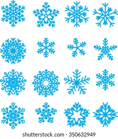 collection of vector snowflakes, blue snowflakes