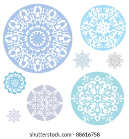 A collection of vector snowflakes on a white background