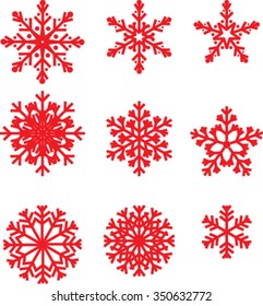 collection of vector snowflakes, red snowflakes on white background