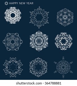 Collection of vector snowflakes. Thin line and ornamental snowflakes. Winter illustration set. Christmas decoration for Christmas card, Christmas sale banner, gift