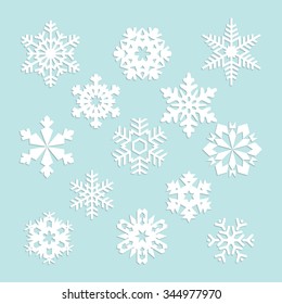 Collection Of Vector Snowflakes, White Snowflakes, White Snowflakes On A Blue Background