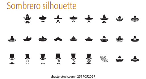 collection of vector sombrero silhouettes