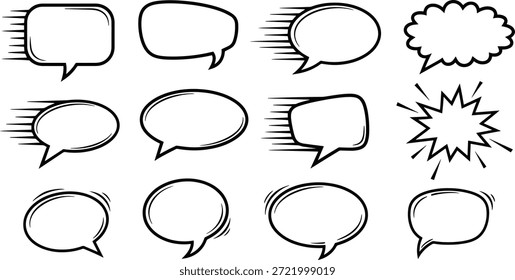 A collection of vector speech bubbles in silhouette design for use in comic books, cartoons, and illustrations