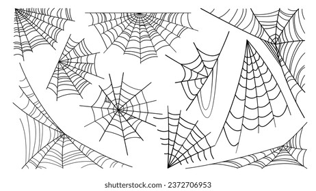 Colección de telarañas vectoriales para celebraciones de Halloween, estilo vectorial en blanco y negro, simple y único