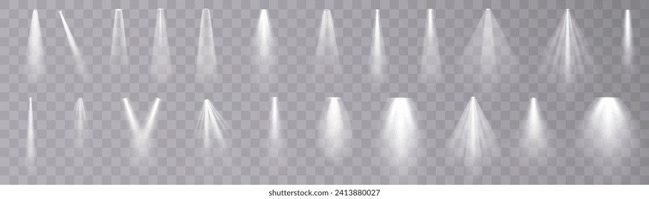 Collection of vector spot spotlight isolated on transparent background.
