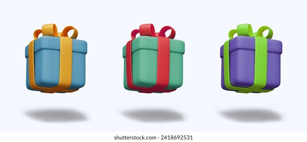 Collection of vector square gift boxes. Realistic models of different colors